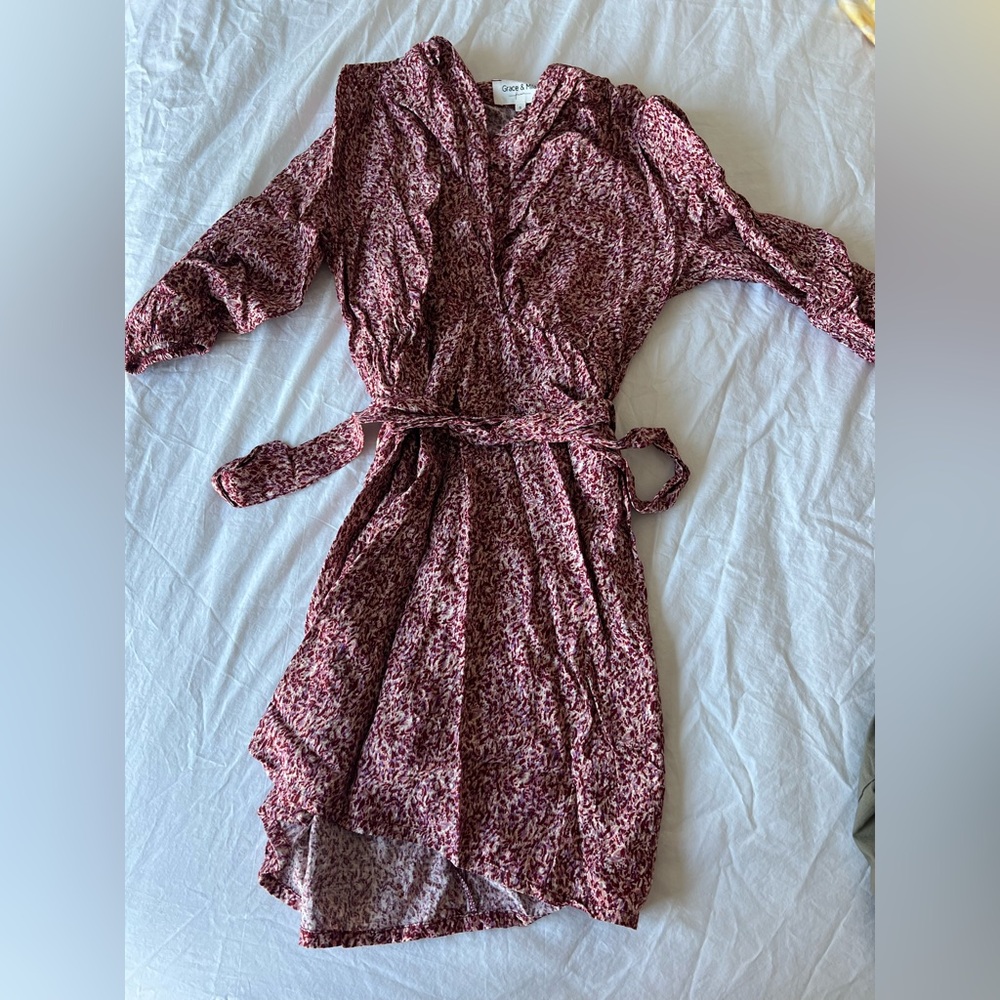Grace and Mila Red Floral Wrap Dress